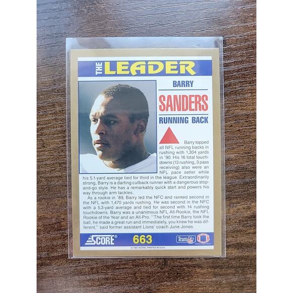 Barry Sanders 1991 Score #663 - Detroit Lions - NFL - Freshly Opened - Picture 2 of 2